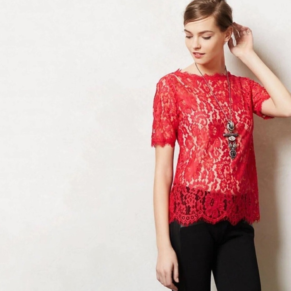 Anthropologie Red Lace Blouse